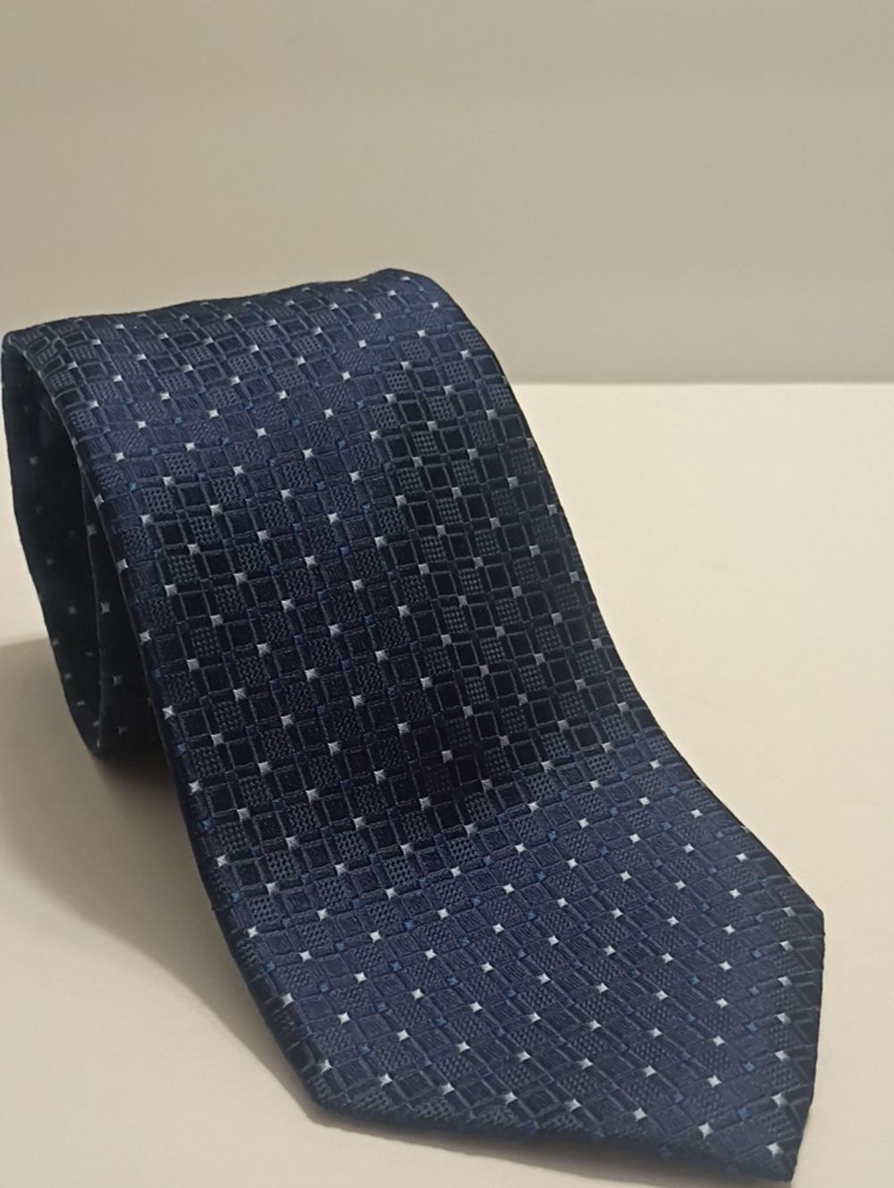 U.S. Polo Assn. Navy Textured Check 100% Silk Mens Tie 58"
